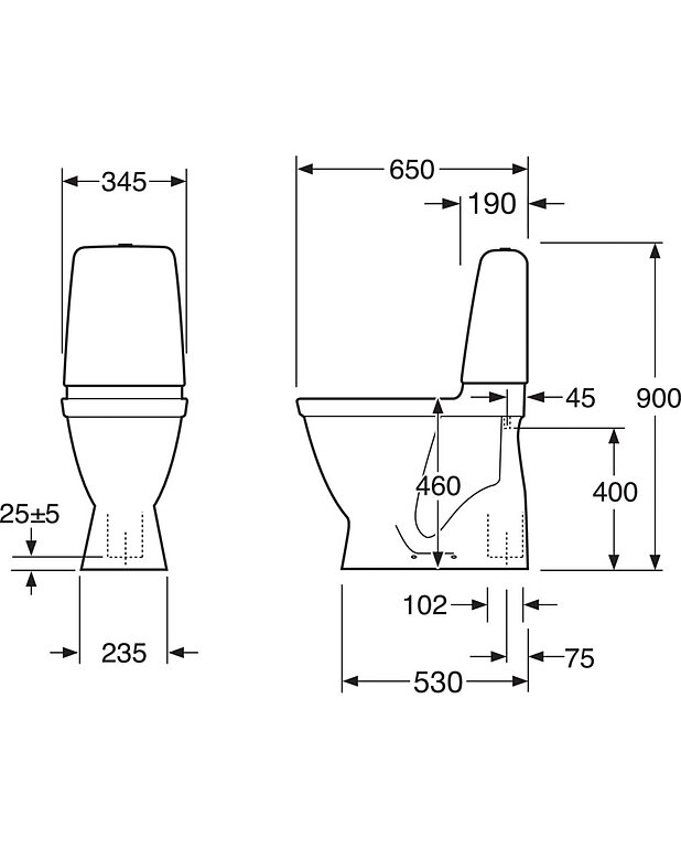 Toilet Public 6646 - S-trap, high model, Hygienic Flush - Drawing - Gustavsberg_Toilet_Public_6646_S-trap_raised.jpg