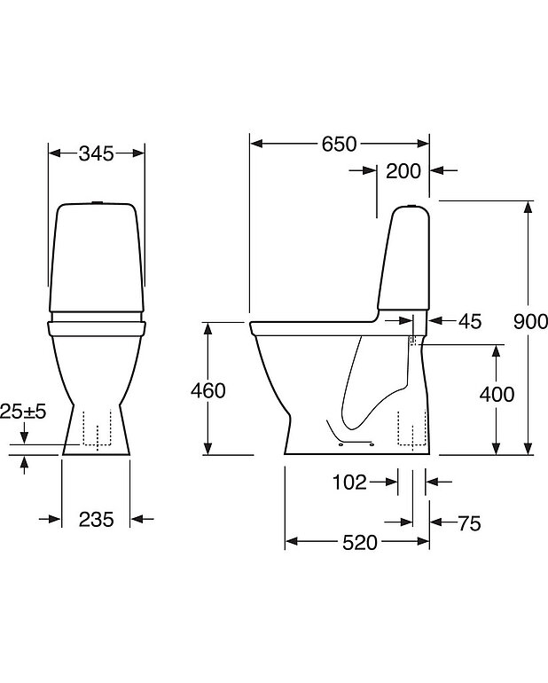 Public-toilet 6646 - S-lås, høj model, Hygienic Flush - Holdbar trykknap i rustfrit stål, som er velegnet til offentlige områder
Åben skyllekant for forenklet rengøring
Ceramicplus for hurtig og miljøvenlig rengøring