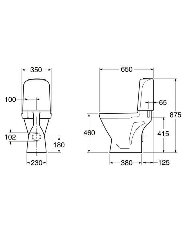 WC-istuin Nordic 2350 - P-lukko, korkea malli - Korkea istuinkorkeus mukavuuden parantamiseksi, 460mm