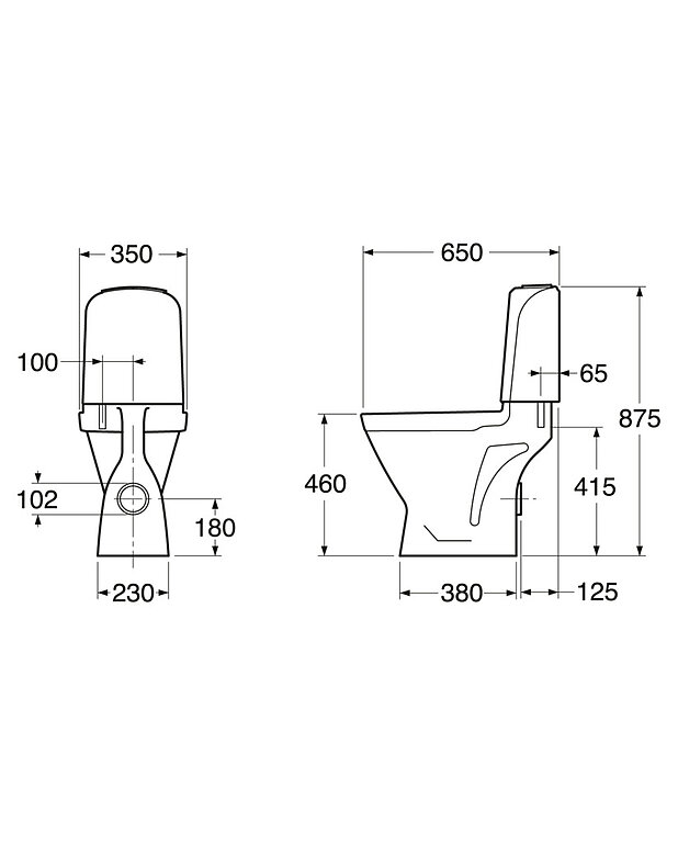 Toilet seat Nordic 2350 p-trap, high model - Elevated seat height for greater comfort