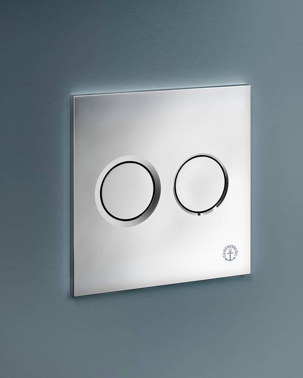 Flush button for fixture XS - wall control panel, round - Manufactured in plastic with a polished chrome surface
For front installation on Triomont XS
Available in different colours and materials