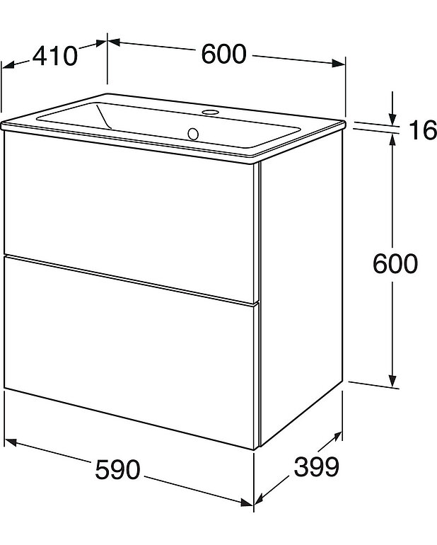 Valamukapp Graphic Base - 60 cm - Kappi üleni kattev keraamiline tasapindvalamu
Vaikselt sulguvad sahtlid
Materjal: vannituppa mõeldud niiskuskindel puitkiudplaat