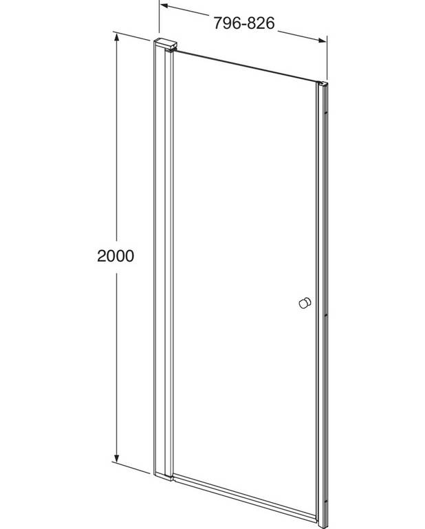 „Square“ dušo durų komplektas nišai - Keičiama atidarymo kryptis – galima montuoti dešinėje arba kairėje
Uždėti durų profiliai – greitas ir paprastas montavimas
Matiniai juodi profiliai ir durų rankenos