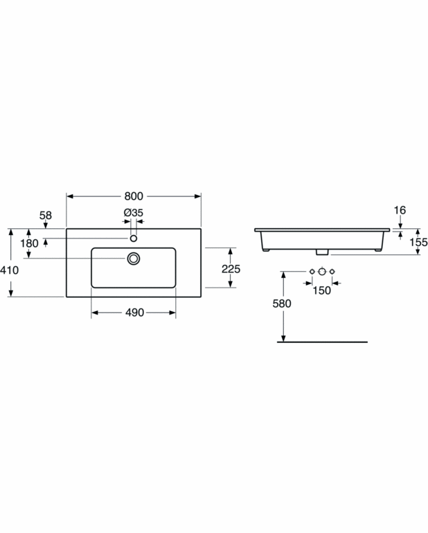 Graphic servant for Graphic baderomsmøbel - 80 cm - Grunn dybde for mer plass på badet.
For montering på Graphic møbel 80 cm 
Laget av hygienisk, slitesterk og tettsintrett sanitærporselen
