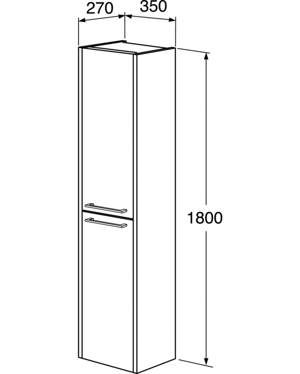 Korkea kaappi Nordic³ B033 - 35cm x 180cm x 27cm - Ovet Soft Close (SC) -mekanismilla, sulkeutuvat pehmeästi ja hiljaa
Kaksi siirrettävää lasihyllylevyä ja yksi kiinteä hyllylevy
Toimitetaan valmiiksi koottuna