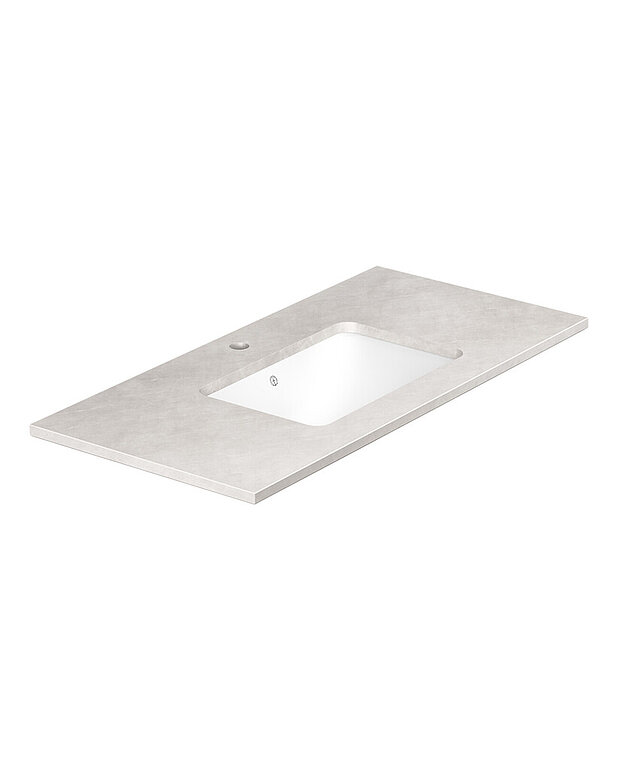 Ducentic stone worktop 100cm - Worktop in compact stone with undermounted basin i ceramic
Basin made of hygienic, durable, and densely sintered sanitary ware
Less visible placement of overflow drain in the front