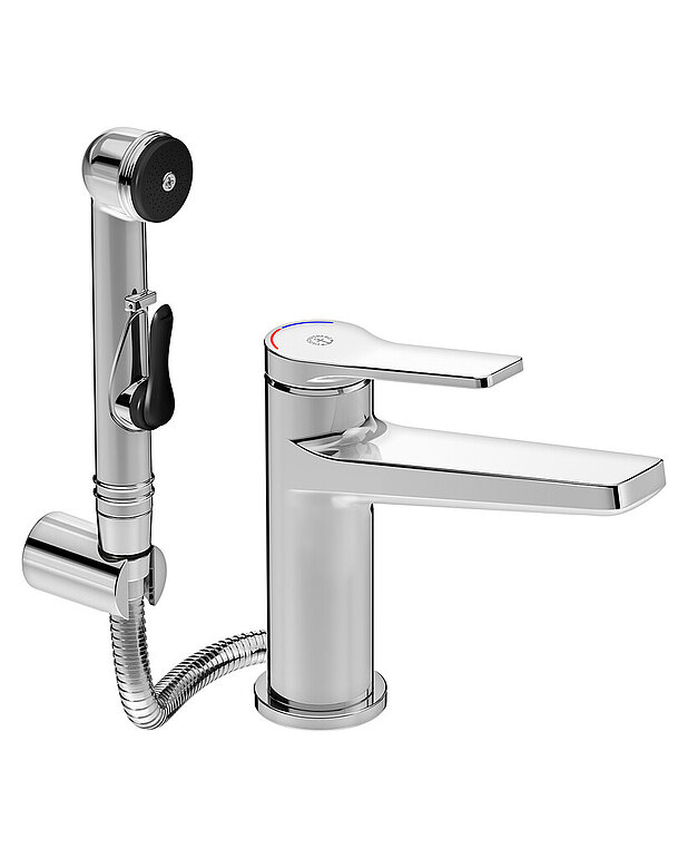 Tvättställsblandare Epic - Blandare i modern design
Sidodusch inkl väggfäste underlättar rengöring och intimhygien
Eco-flow för vatten- och energieffektivisering