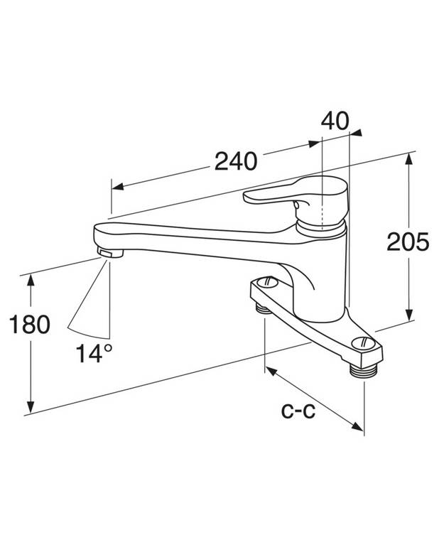 Köksblandare Nautic - låg gjuten pip - Måttskiss - 204081.jpg