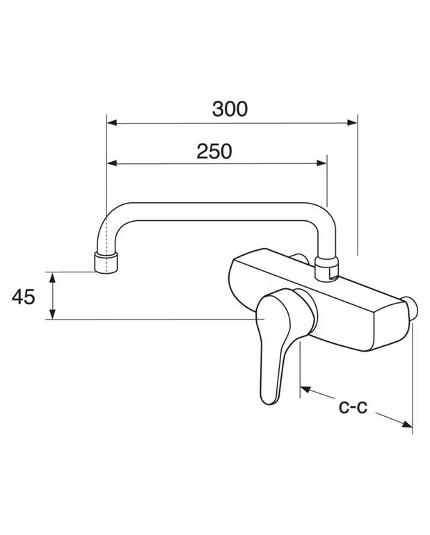 Bathroom sink faucet Nautic - wall mounted - Energy class B, saves energy and water 
Adjustable comfort flow and comfort temperature
Pivoting spout