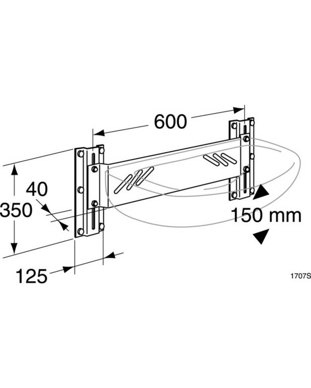 1707 Justerbar väggkonsol för bultmonterade tvättställ - Fits all bolt-mounted sinks
Height adjustable 150 mm
Compatible with flexible water and waste pipe tubes