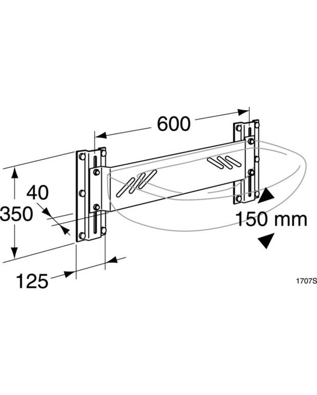 1707 Justerbar vægkonsol til boltmonterede håndvaske - Fits all bolt-mounted sinks
Height adjustable 150 mm
Compatible with flexible water and waste pipe tubes