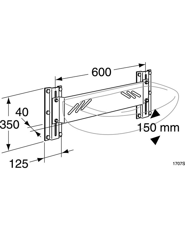 1707 Justerbar väggkonsol för bultmonterade tvättställ - Fits all bolt-mounted sinks
Height adjustable 150 mm
Compatible with flexible water and waste pipe tubes