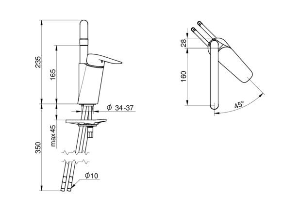 Wash trough Mixer Atlantic - Soft move, technology for smooth and precise handling
Fixed spout (60°, 110° block included)
Lever with clear color marking for hot and cold