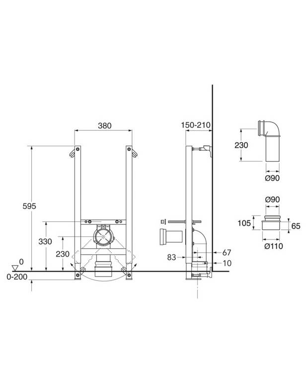 Fixture Triomont - for wall hung bidet or toilet with tank - Thin fixture, only 380 mm wide
Rotating wall brackets for flexible attachment point in wall