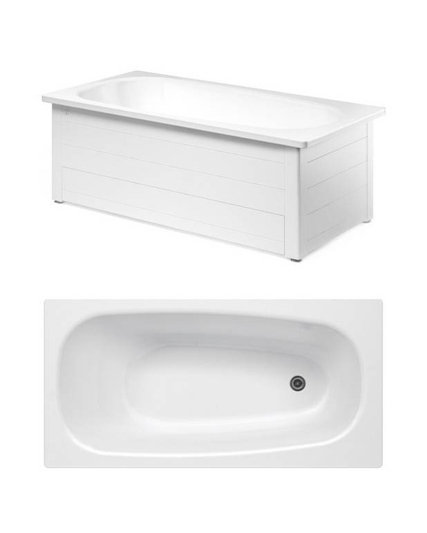 Bathtub with front panel, Standard – 1700 x 700 - Made of titanium steel and enamel, an extremely durable combination
Adjustable feet for a stable tub – on uneven floors, too
Complete with front panel frame, fitted bottom valve and drain pipe