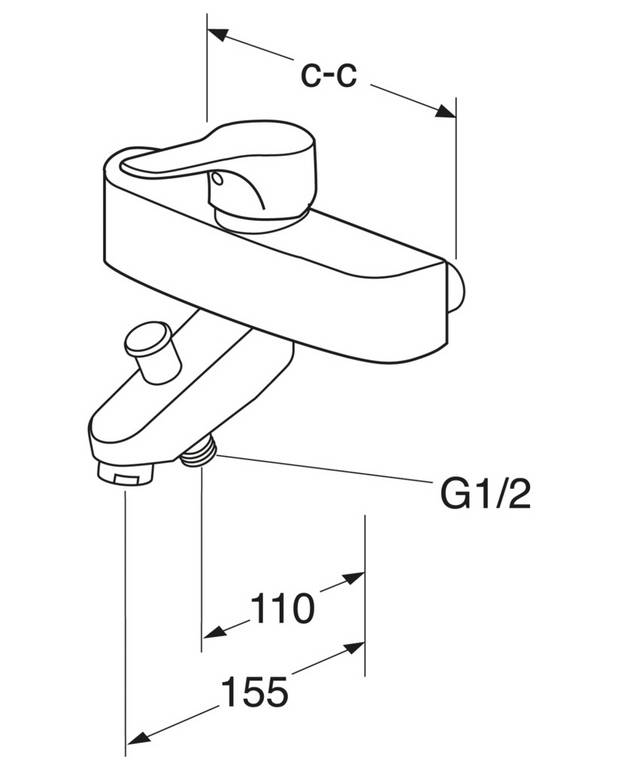 Tub faucet Nautic - single-lever - Adjustable comfort flow can be activated as needed
Adjustable max temperature for increased scald protection
Can be adjusted for universal accessibility with extended lever