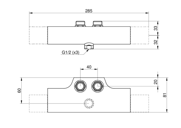 Atlantic brusearmatur – termostat, 40 c-c - 40 c-c for mounting with external pipes
Continuous pipe connection
Safe Touch reduces the heat on the front of the mixer