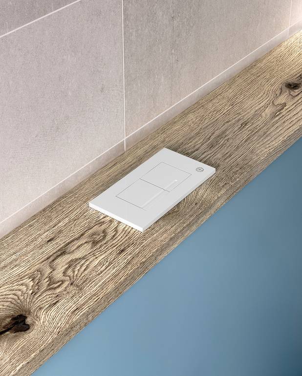 Toalettknapp for fikstur XT – veggknapp, rektangulær - Produsert i hvit plast
For toppmontering på Triomont XT
Finnes i ulike farger og materialer