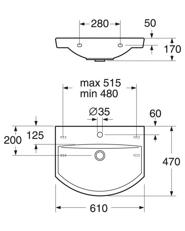 Servant Logic 5194 – for bolt/konsollmontering 61 cm - Flate oppbevaringsflater og generøst basseng
Ceramicplus: rengjør raskt og miljøvennlig
Skjulte konsoller gir stilig montering