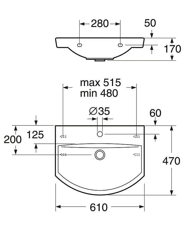 Pesuallas Logic 5194 - pultti- tai kannakekiinnitys 61 cm - Mittapiirros - 5194.jpg