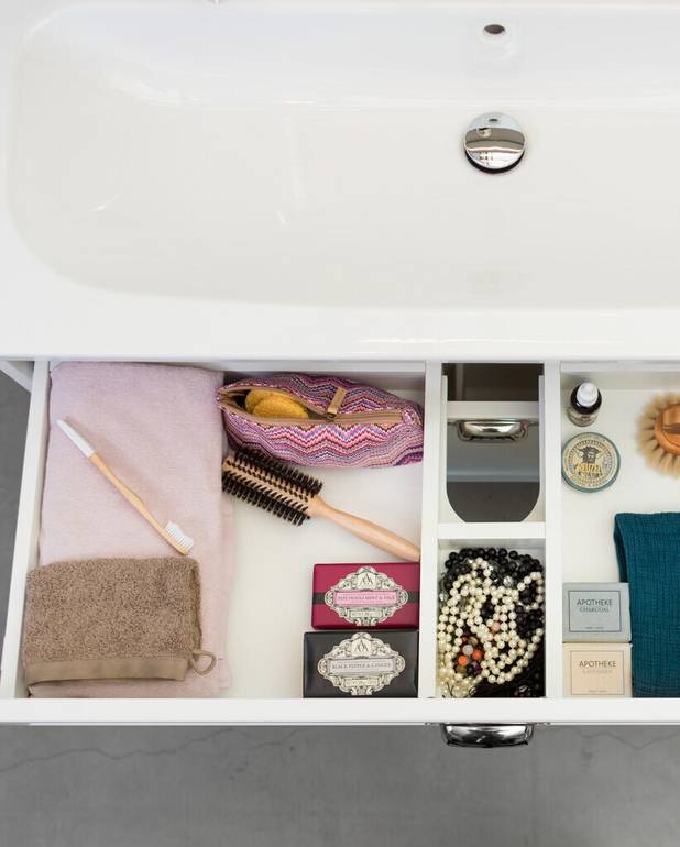 Bathroom cabinet Artic - 100 cm - Fully extendable drawers with soft closing
Washstand water trap that saves space in cabinet 
Manufactured in moisture resistant materials