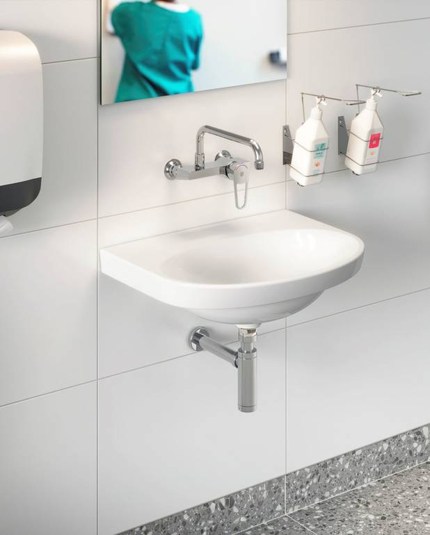 Nautic 5550 badeværelsesvask – til montering med bolte, 50 cm - Optimeret til brug på hospitaler
Forseglet overløb
Uden huller til beslag