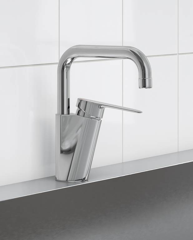 Wash trough Mixer Atlantic - Soft move, technology for smooth and precise handling
Fixed spout (60°, 110° block included)
Lever with clear color marking for hot and cold