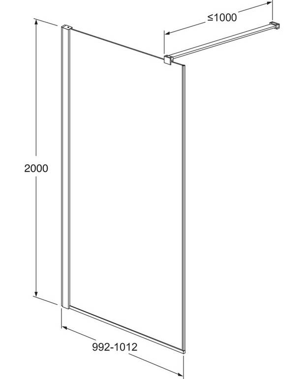 Square Duschvägg - Fast vägg, kan kombineras med Square duschdörr
Vändbar för höger/vänstermontage
Matt svarta profiler och väggstag