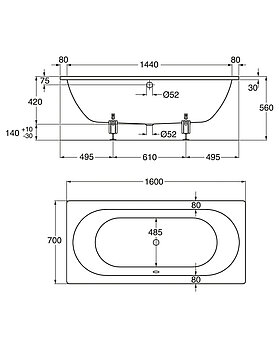 Upotettava amme 1220 - 1600x700 mm Upotettava amme 1220 - 1600x700 mm - Mittapiirros - 1220.jpg