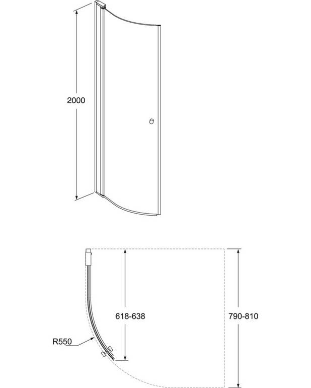 Round shower door - Reversible for right/left-hand installation
Pre-fitted door profiles for quick and simple installation
Polished profiles and door handles