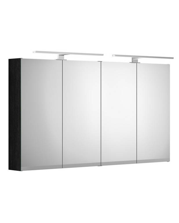 Bathroom mirror cabinet Artic - 120 cm - Integrated outlet inside the cabinet
LED-lighting above and beneath the cabinet
Manufactured in moisture resistant materials