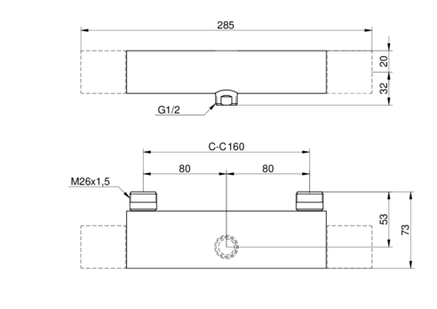 Badkarsblandare Nya Nautic - termostat - Måttskiss - drawing_termostat_160_ut_ned.pdf