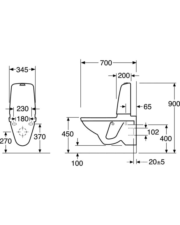 Vegghengt toalett Nautic 1522 med cisterne, Hygienic Flush - Rengjøringsvennlig og minimalistisk design
Plass bak tanken for enklere rengjøring
Med åpen spylekant for enklere rengjøring