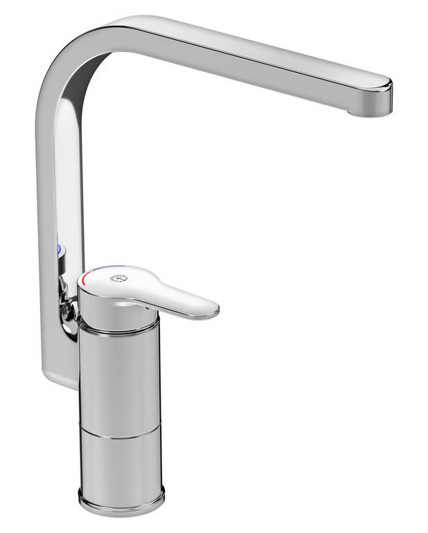Kitchen mixer Nordic3 - high Spout - Lever with tactile feel and clear colour marking for hot and cold
Soft move, technology for smooth and precise handling
Pivoting spout 110° (0° and 80° limiters included)