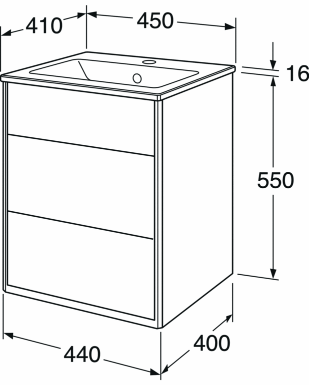 Kommodskåp Graphic - 45 cm - Med heltäckande tvättställ i porslin
Utfällbart lönnfack för förvaring av småsaker
Utrymme för montage av eluttag