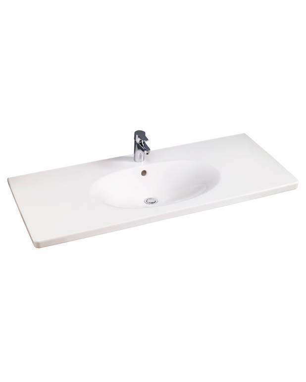 Bathroom sink Nautic 5512 - for bracket mounting 122 cm - Easy-to-clean and minimalist design
Elliptical sink with generous counter spaces
For mounting on brackets or Nautic furniture