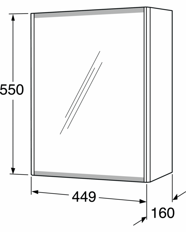 Peilikaappi Graphic - 45 cm - Kaksipuoliset peiliovet
Peilioven mattapintainen alareuna vähentää näkyviä rasvatahroja peilissä
Pehmeästi sulkeutuvat ovet