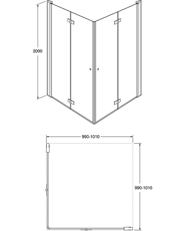 Square taittuva suihkuovisetti kulmaan - Mittapiirros - Square_folding_door_100x100_web.jpg