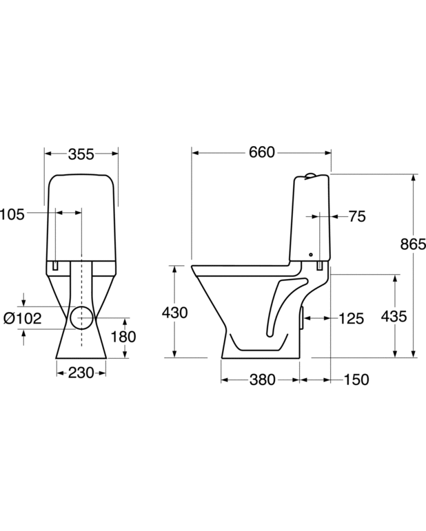 Toalettstol Nordic³ 3510 - dolt p-lås - Funktionell design med skandinaviska standardmått
Heltäckande kondensfri spolcistern