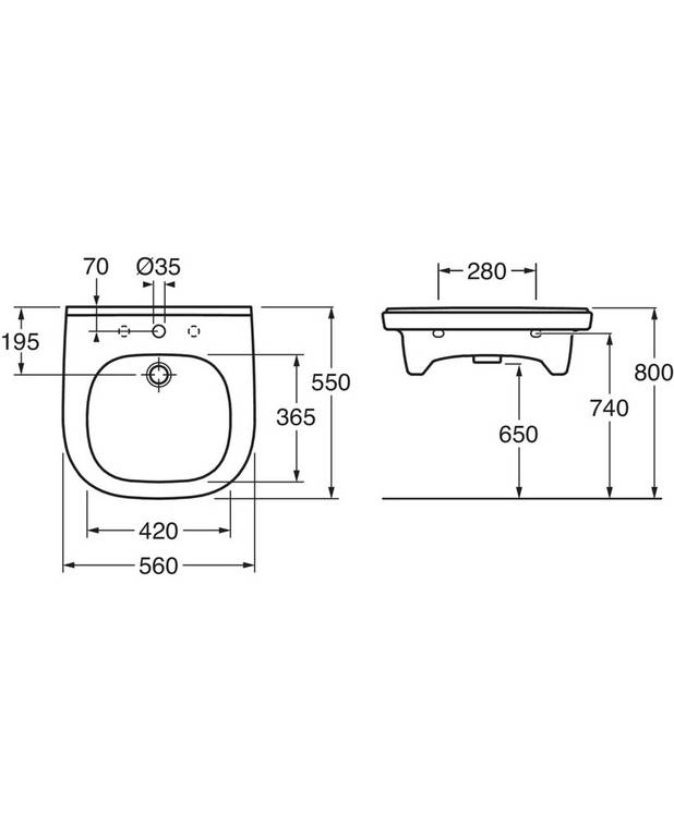 Bathroom sink - Care - 4G1955 - bolt mounting 55 cm - Wheelchair accessible with shallow basin
Smooth underside with grip edge and generous legroom
Smooth, easy-to-clean surfaces