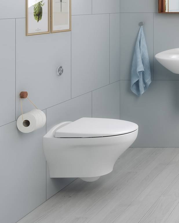 All In One - including fixture, Estetic WC and Control panel - Neat installation, with a minimum of visible pipes
Estetic toilet with soft close seat and hidden fixation
Pneumatic control panel with dual flush