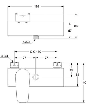 Shower mixer Atlantic - Single lever - Drawing - GB41211314ShowermixerAtlantic_150cc_Drawing.jpg