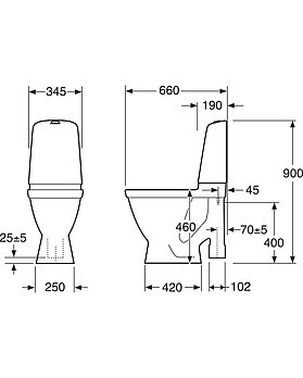 Toilet Nautic 1596 - open S-trap, large footprint, high model, Hygienic Flush