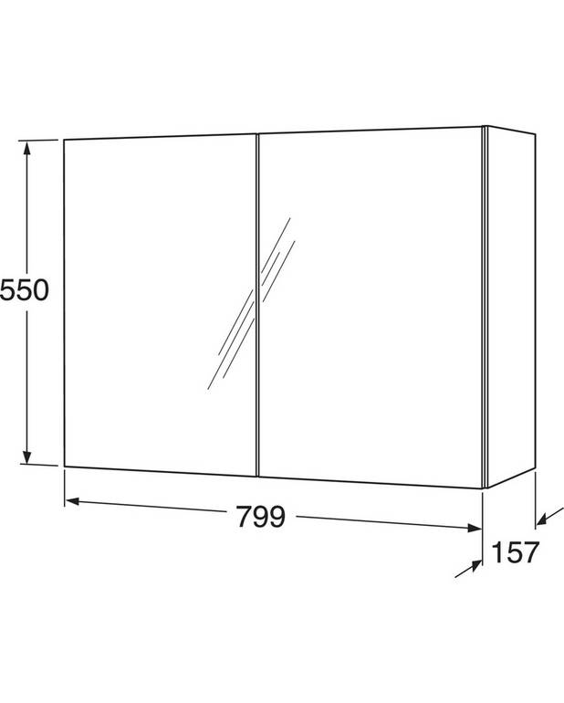 Peegelkapp Graphic Base - 80 cm - Kahepoolsed peegeluksed
Vaikselt sulguvad uksed
2 liigutatavat klaasriiulit