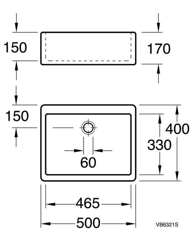 Håndvask 6321 99 - 50 cm - Retrodesign
Beregnet til vægmonteret armatur