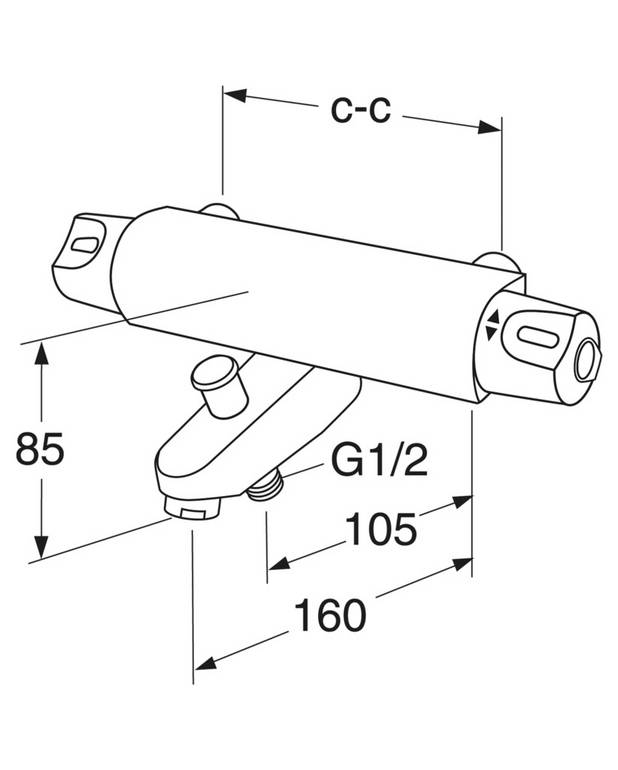 Tub faucet Nautic - thermostat - Safe Tough reduces the heat on the front of the faucet.
Maintains even water temperature upon pressure and temperature changes
Pull diverter changes flow path from bath to shower