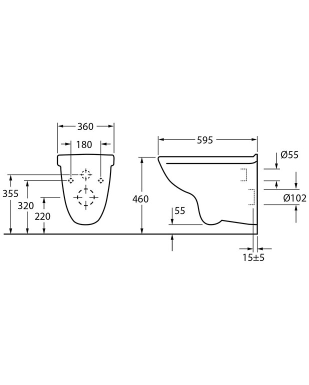 Seinä-WC 4G95 - korotettu malli, Hygienic Flush - Mittapiirros - 4G95R0.jpg