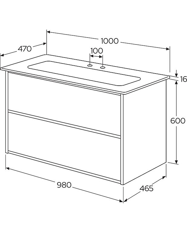 Ducentic-allaskaappi 100cm, 2 laatikkoa - Mittapiirros - Gustavsberg_Vanity-unit-Ducentic_2-1000mm_with_WB_1_1.jpg
