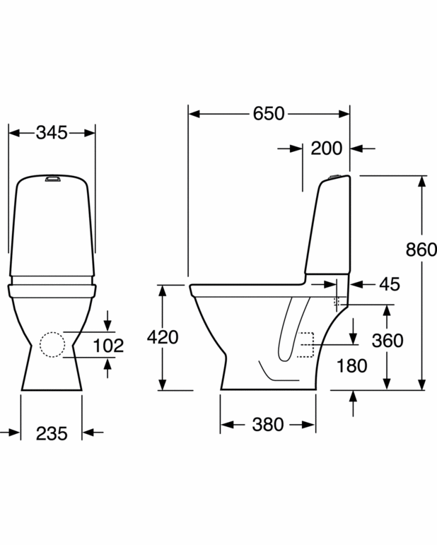 Toilet Nautic 1510 skjult P-lås, Hygienic Flush - Rengøringsvenligt og minimalistisk design 
Med åben skyllerand for nemmere rengøring 
Lav skylleknap i flot design
