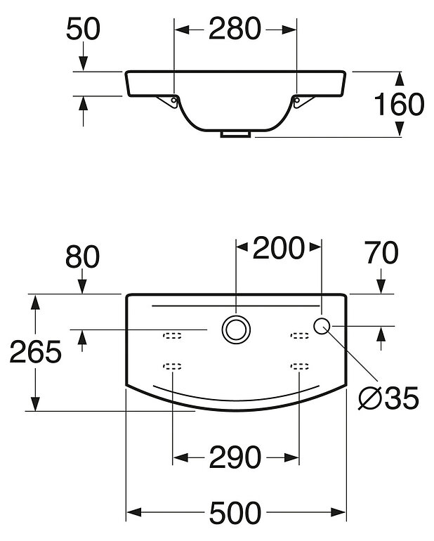 Pesuallas Logic 5197 - pultti- tai kannakekiinnitys 50 cm - Mittapiirros - 5197.jpg